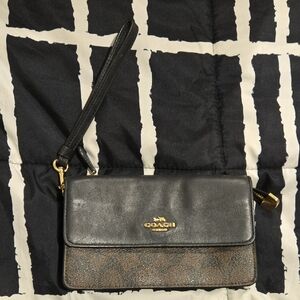 Coach Black and Brown Wristlet Clutch